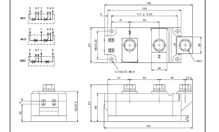 شماتیک دوبل تریستور 500 آمپر MCC501-16IO1 | خرید و فروش